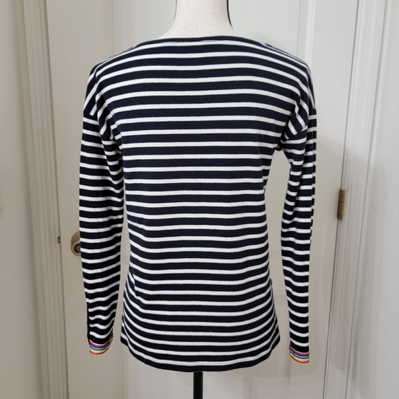 Talbots Size SP 100% Cotton Navy Blue & White Striped Long Sleeve Top - Picture 6 of 13